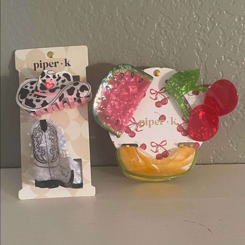 Piper K Hair Clips Set with Cherry and Cow Print